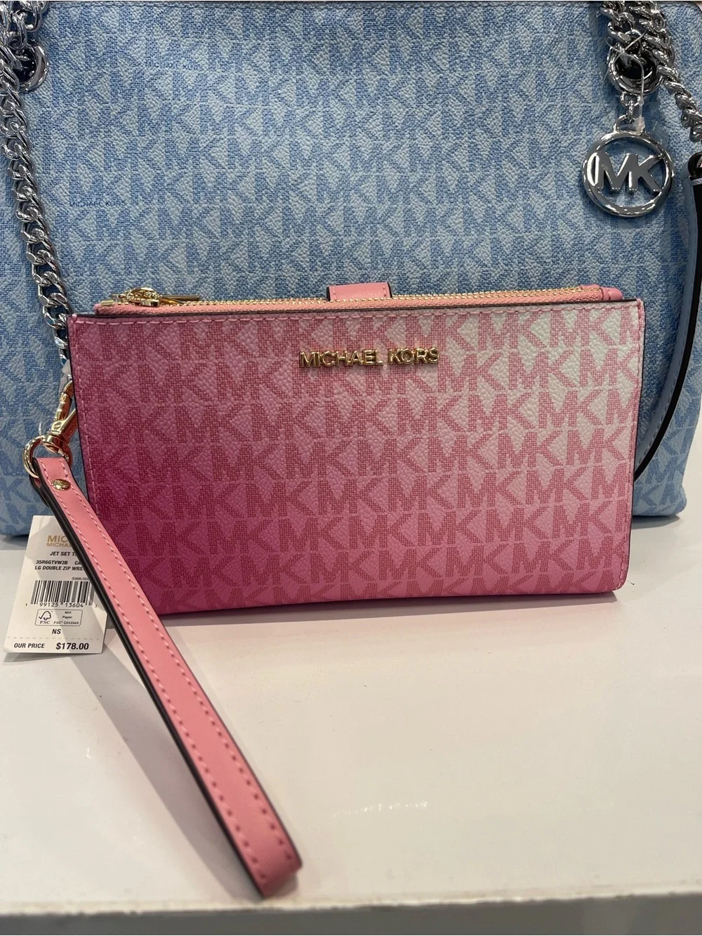 MICHAEL KORS Jet Set Large Double Zip Ombré Signature Logo Wristlet Phone Holder